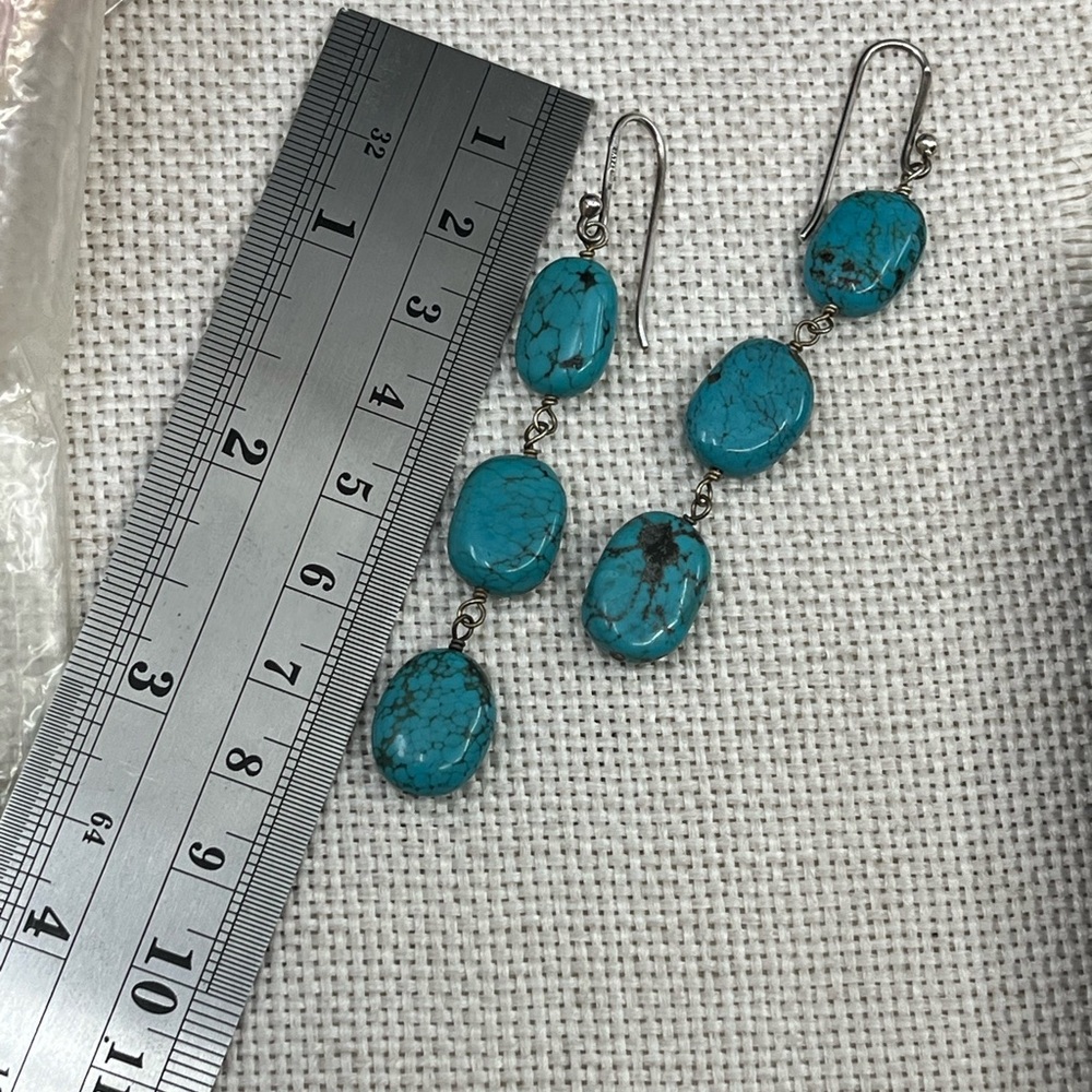 Southwest Artisan Sterling Silver Turquoise Dangle Earrings – SX 925 - Picture 9 of 17